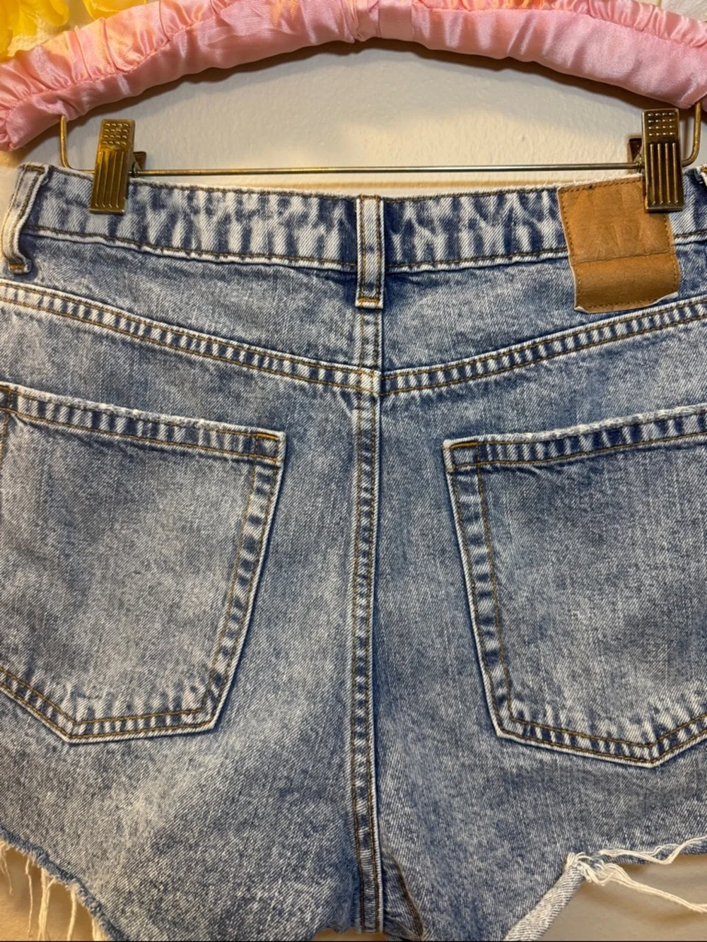 Zara Distressed Light Blue Denim High-Rise Shorts